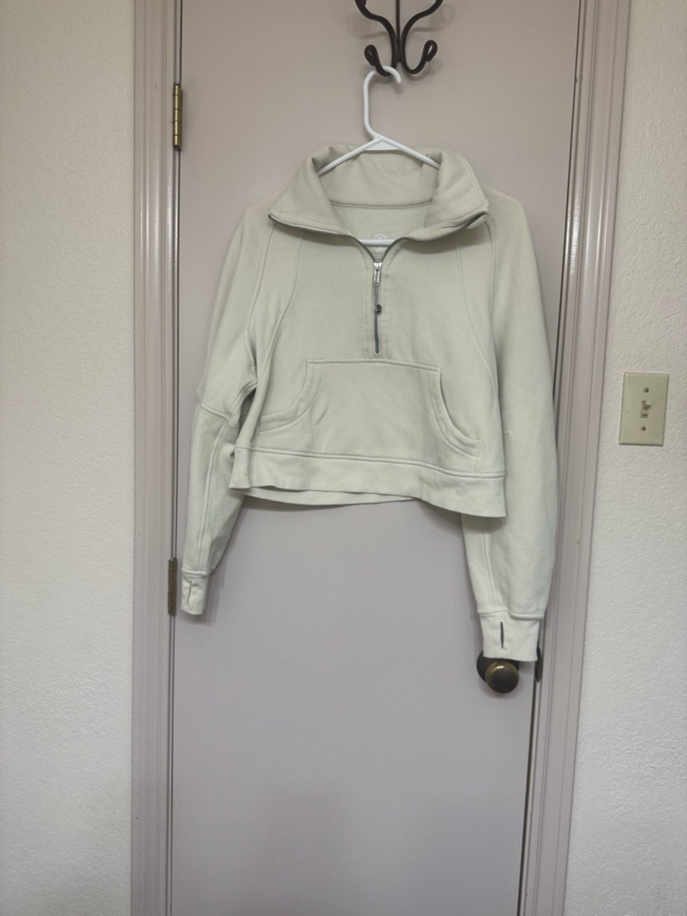 lululemon athletica Scuba Funnel Neck cropped Half-Zip Pullover in Light Cream